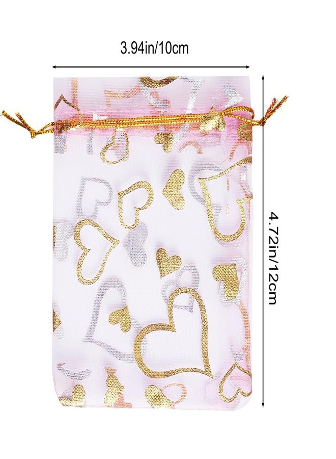 Bskifnn 50PCS Heart Printed Organza Bags Gift Jewelry Candy Bags for Wedding Valentine's Day Mother's Day Party Christmas (Pink, 3.9×4.7inch) - Image 2